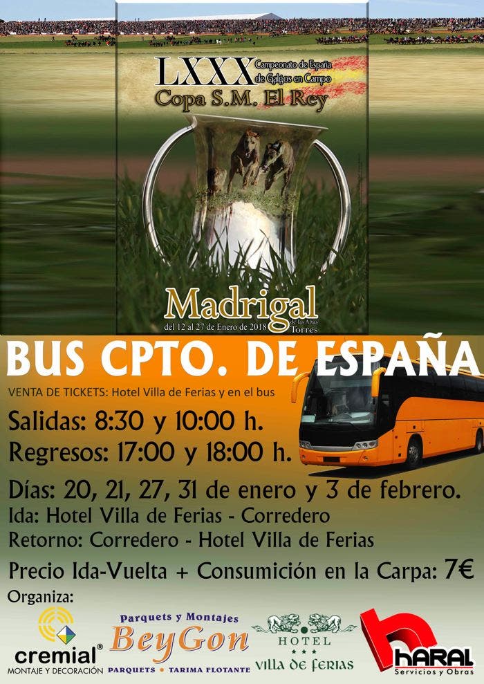 Medina del Campo contará con un autobús para disfrutar del Campeonato de España de Galgos en campo en Madrigal de las Altas Torres