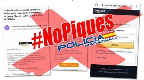 La Policía Nacional alerta de una tentativa viral de fraude a través de phishing utilizando el logotipo de Amazon