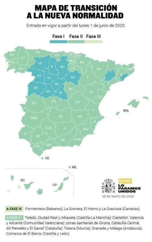 A partir del lunes, casi el 70% de la población española podrá retomar las actividades recogidas en la fase 2
