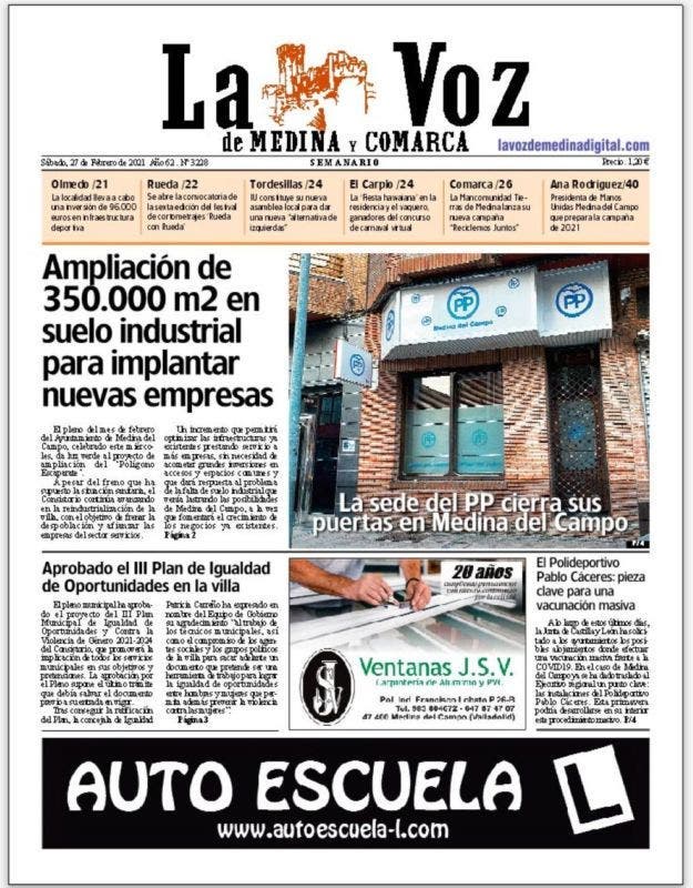 La portada de La Voz de Medina y Comarca (27-02-2020)