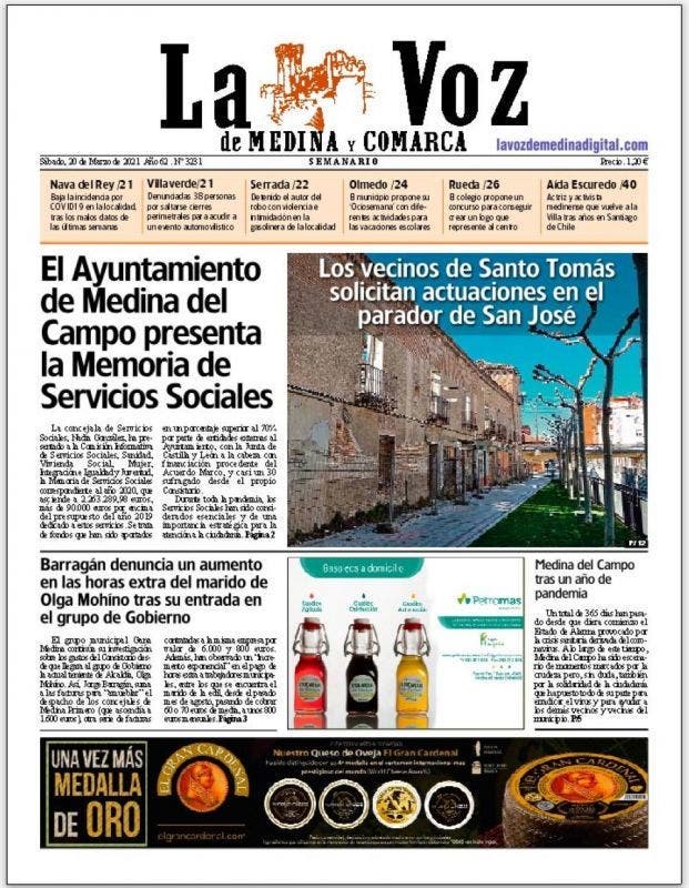 La portada de La Voz de Medina y Comarca (20-03-2020)