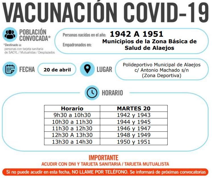 La Junta vacunará la próxima semana a los nacidos de 1942 a 1951 en Alaejos, Serrada, Cigales, Íscar, Olmedo, Portillo y Peñafiel