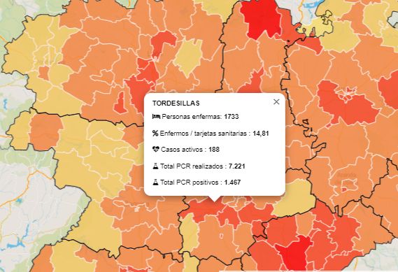 COVID-19: Tordesillas, Portillo y Medina Rural las zonas básicas de salud con más casos activos