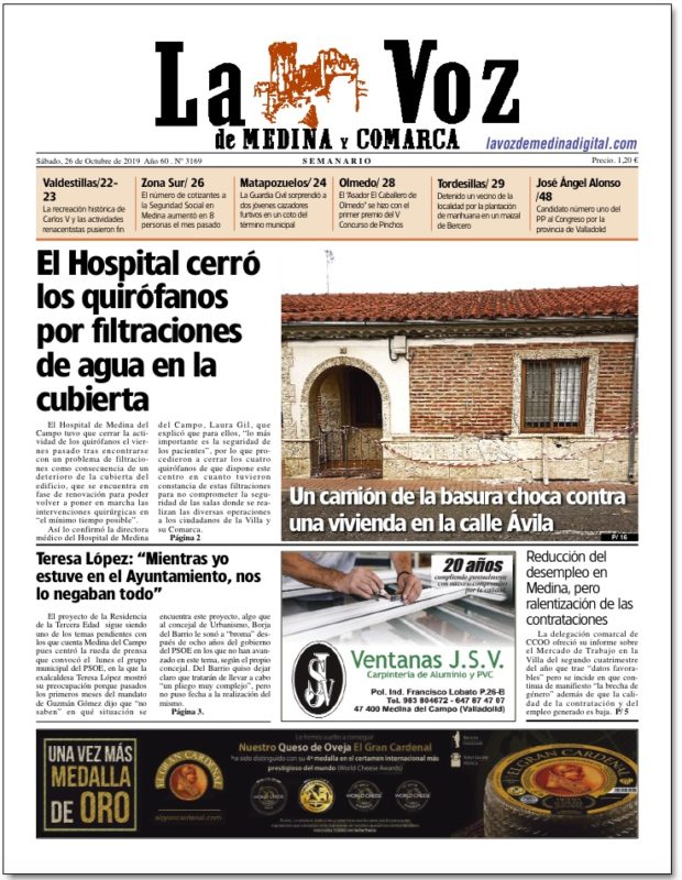 Portada de La Voz de Medina y Comarca de mañana sábado