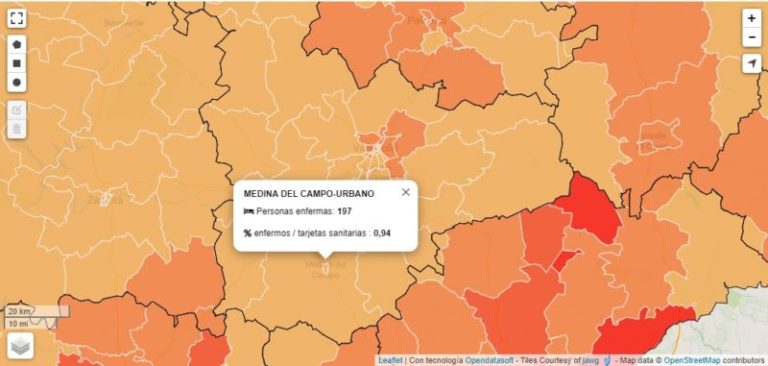 Mapa de contagios reales en Medina del Campo: alrededor de 200 personas enfermas por COVID-19