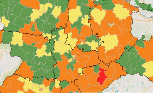 Las zonas b?sicas de salud de Medina Urbano, Alaejos y Serrada aguantan en verde mientras el mapa de la provincia se ti?e de naranja