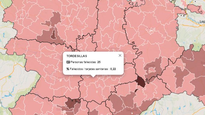 Las muertes por COVID-19 se?alan a Tordesillas con el mayor número de fallecidos y a Olmedo como el que más porcentaje tiene por tarjetas sanitarias