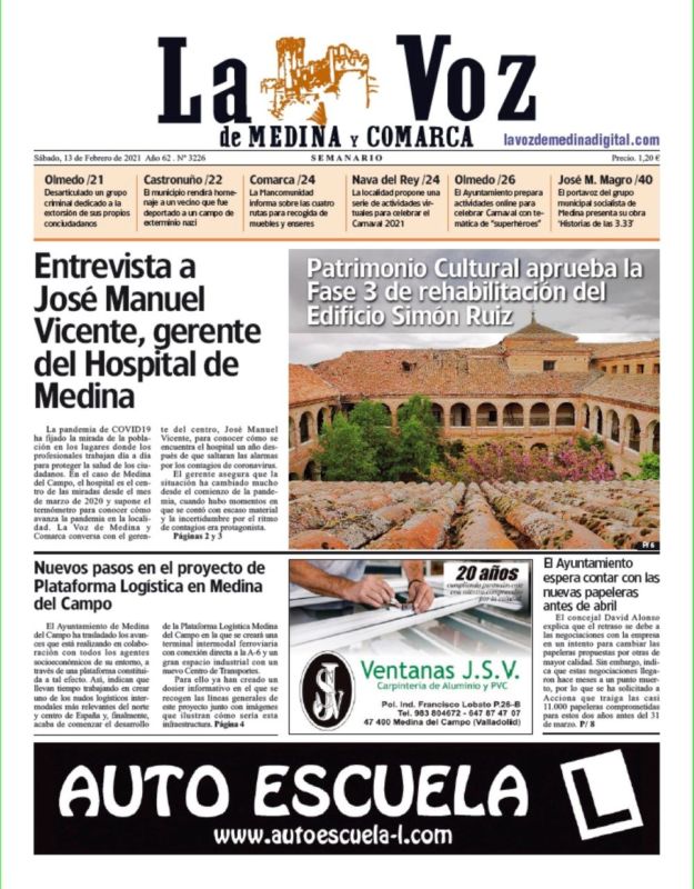 La portada de La Voz de Medina y Comarca (13-02-2021)