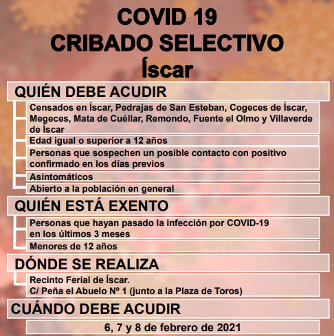 La Junta realizará un cribado Covid en Íscar desde el sábado al lunes