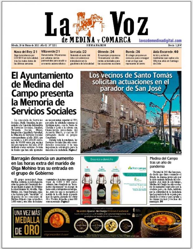 La portada de La Voz de Medina y Comarca (20-03-2021)