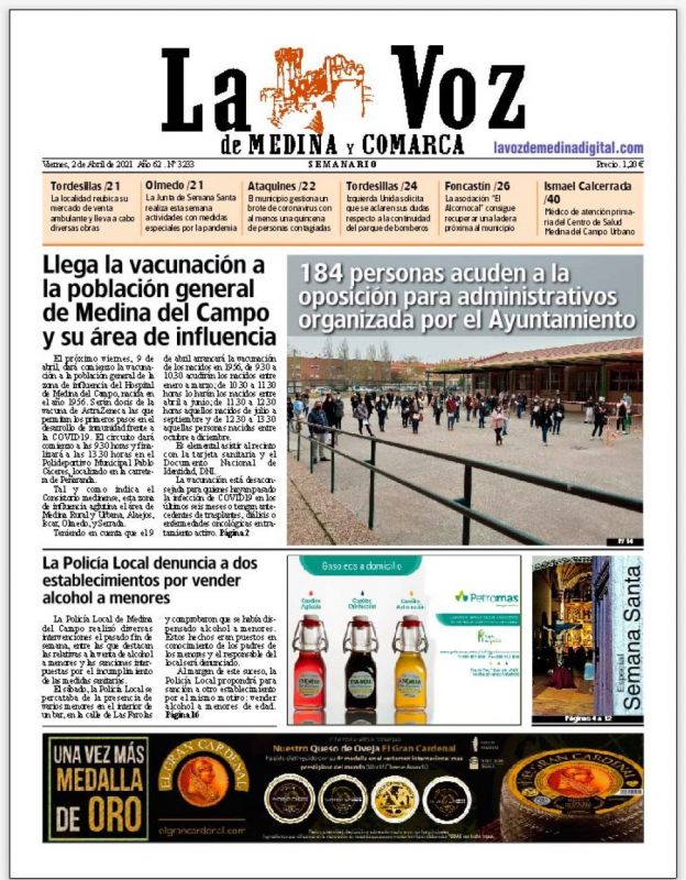 La portada de La Voz de Medina y Comarca (02-04-2021)