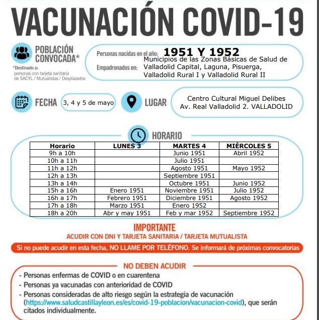 Valladolid hace un llamamiento masivo a vacunar los nacidos en 1951, 52 y 53