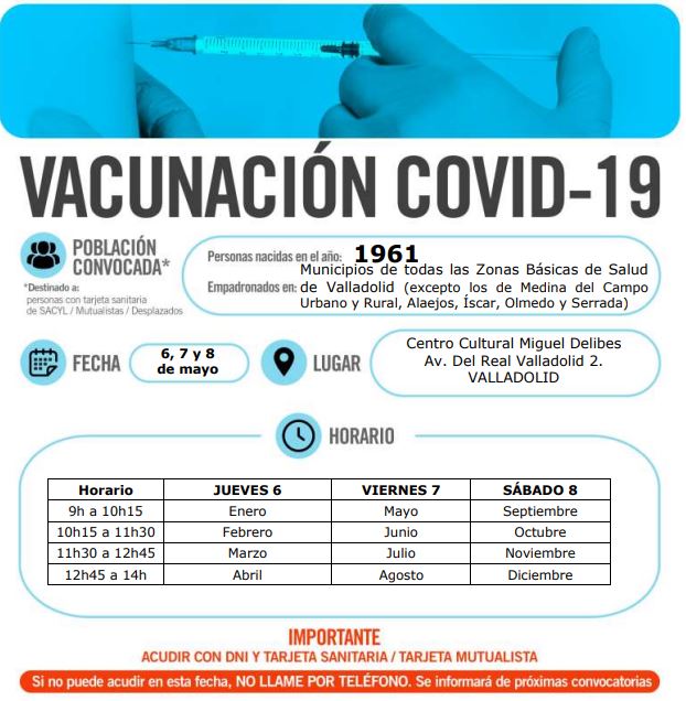 Las personas nacidas en 1961 ya tienen fecha de vacunación