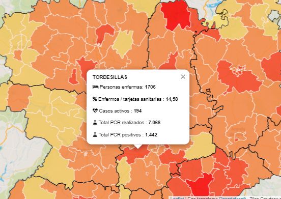 La zona de salud de Tordesillas encabeza los casos activos por COVID-19 en la comarca con 194