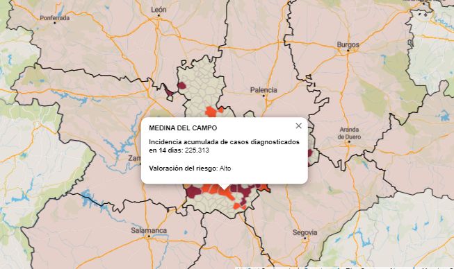 La incidencia acumulada por COVID-19 en Medina del Campo marcó ayer los 225, muy por encima de los 150 marcados por la Junta