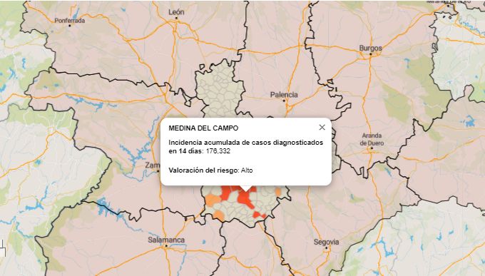 La incidencia acumulada por COVID-19 en Medina del Campo sigue siendo de las más altas de la provincia