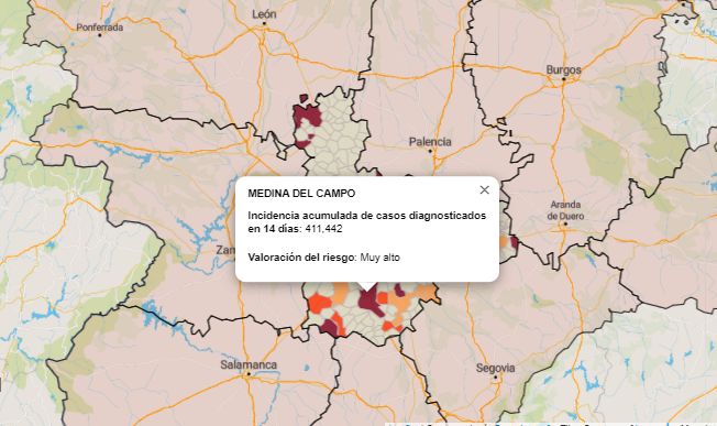 Los contagios siguen disparados en Medina del Campo registrando su peor dato desde febrero