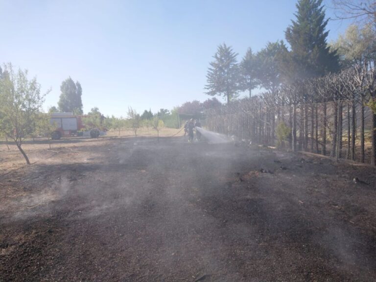 Los bomberos se activan para sofocar las llamas en una cosechadora y en una zona de cultivo