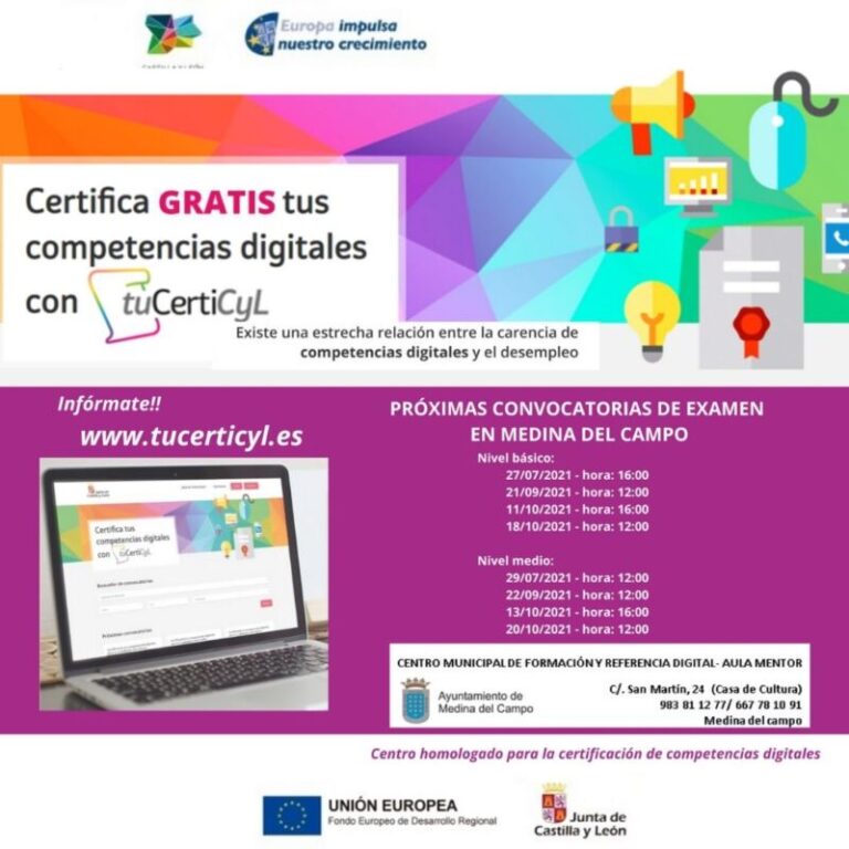 Certificado de competencias digitales en el Aula Mentor de Medina del Campo