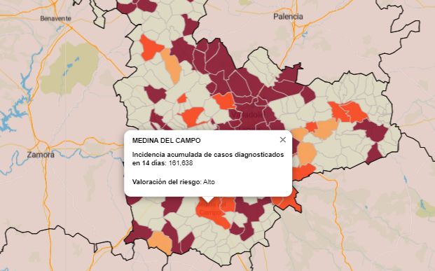 Medina del Campo aguanta la incidencia acumulada en 161,63 mientras que en Castilla y León alcanza 647,75