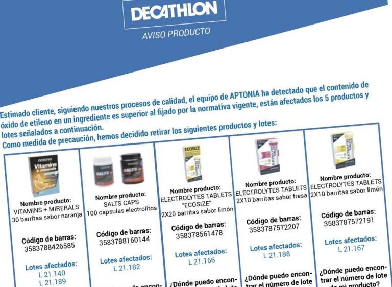 Decathlon obligado a retirar productos por contener óxido de etileno