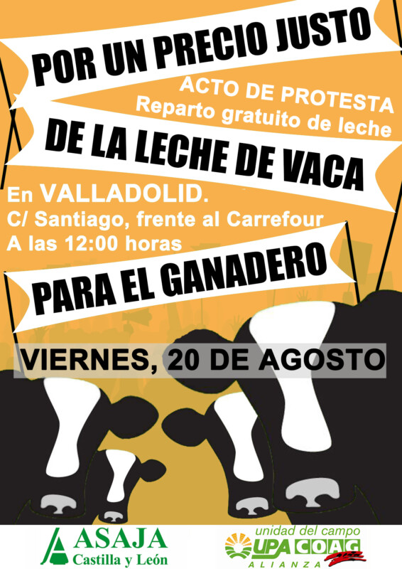 Los sindicatos agrícolas repartirán 1.500 bricks de leche en la Calle Santiago para denunciar la situación límite en que se encuentran