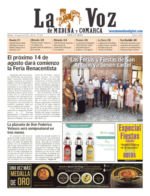 La portada de La Voz de Medina y Comarca (07-08-2021)