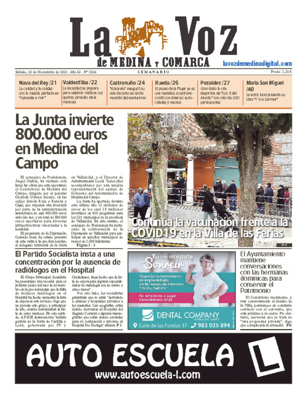 La portada de La Voz de Medina y Comarca (20-11-2021)