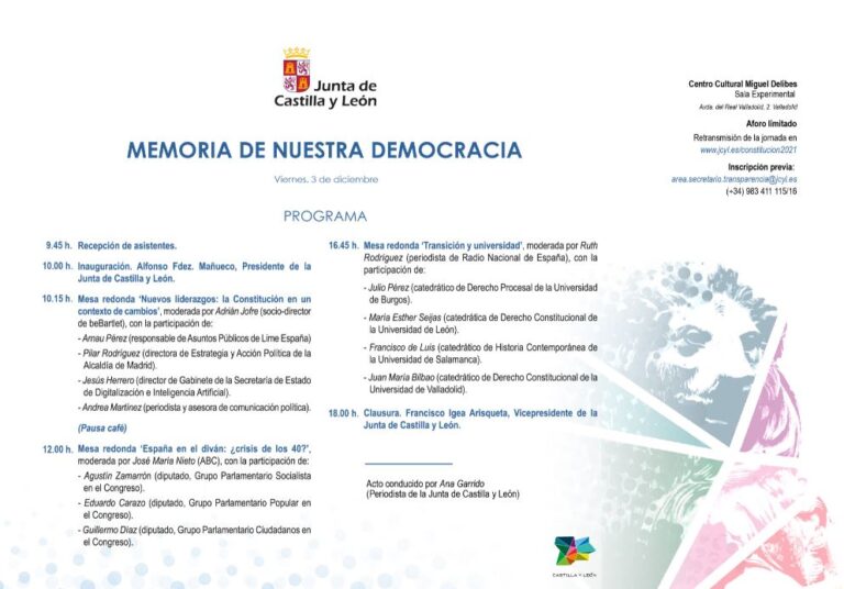 La Junta organiza ‘Memoria de Nuestra Democracia’, jornada conmemorativa sobre la Constitución Española
