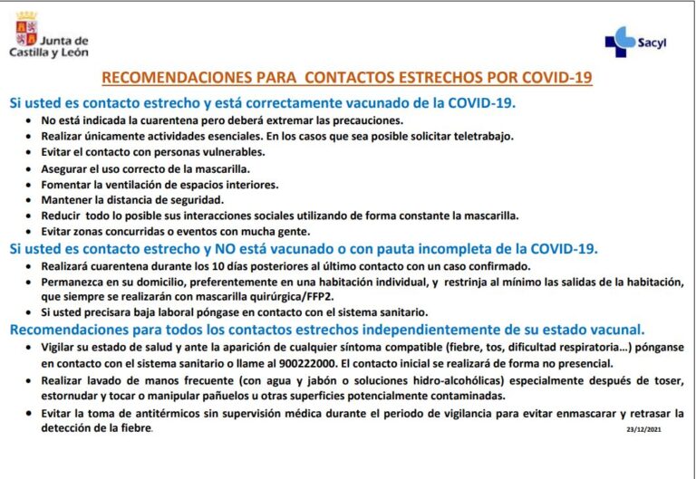 Recomendaciones para contactos estrechos por coronavirus