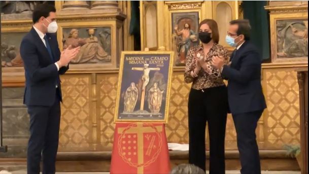 Un cartel que representa el «Retablo del Calvario» para anunciar la Semana Santa de Medina del Campo