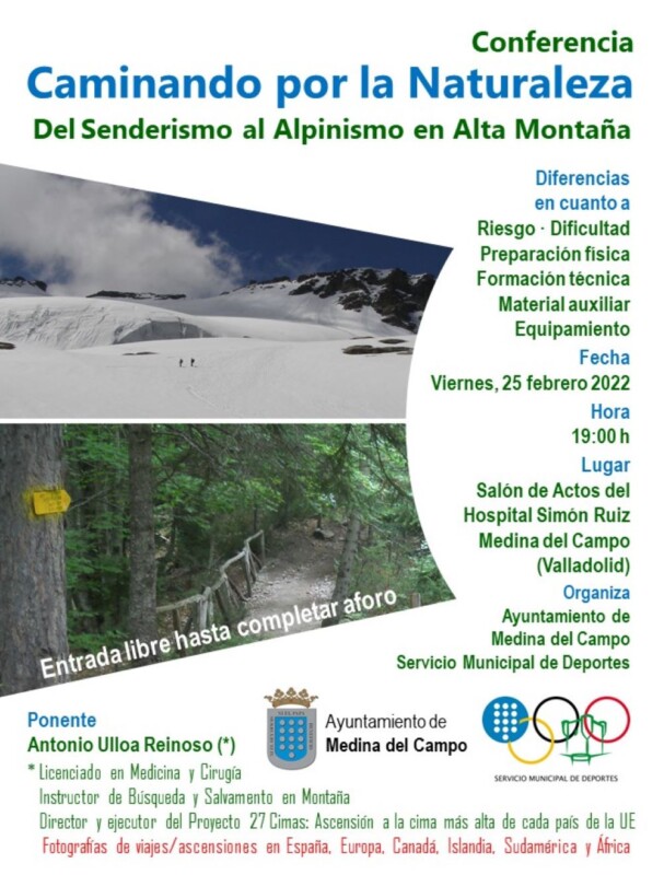 Conferencia sobre senderismo y alpinismo en el CDE Simón Ruiz el próximo viernes 25 de febrero