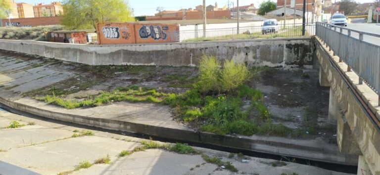 Suciedad en el río Zapardiel a su paso por Medina del Campo