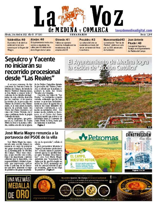 La portada de La Voz de Medina y Comarca (02-04-2022)