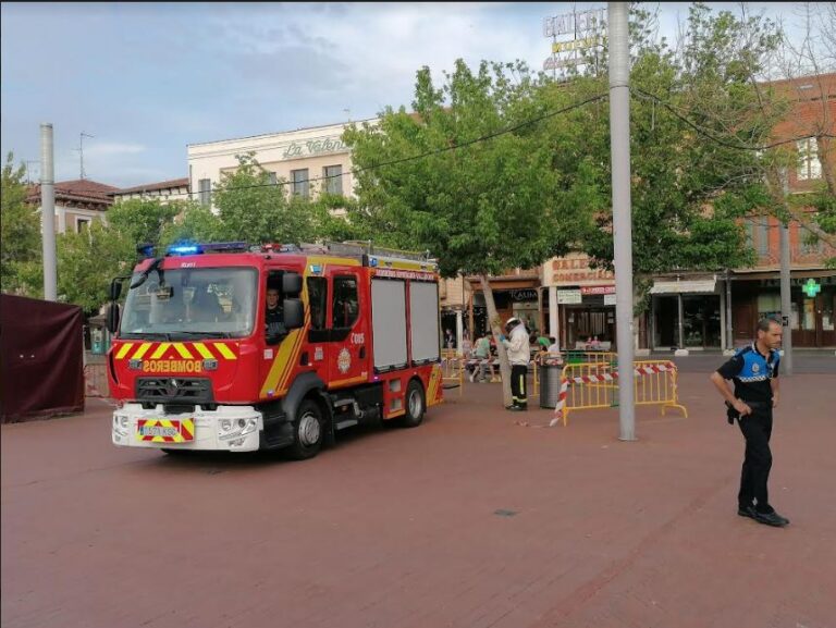 Los bomberos retiran un enjambre de abejas en la Plaza Mayor de Medina del Campo