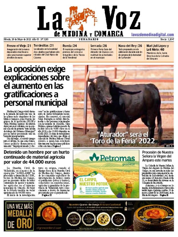 La portada de La Voz de Medina y Comarca (28-05-2022)