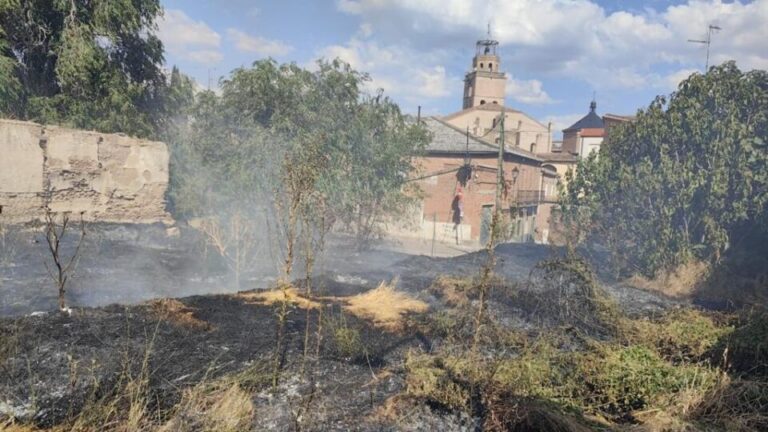 Operación conjunta durante la tarde de ayer entre los bomberos de Tordesillas y Medina del Campo para extinguir un incendio en el solar de calle del Rey