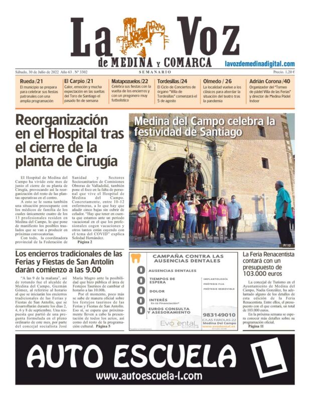 La portada de La Voz de Medina y Comarca (30-07-2022)