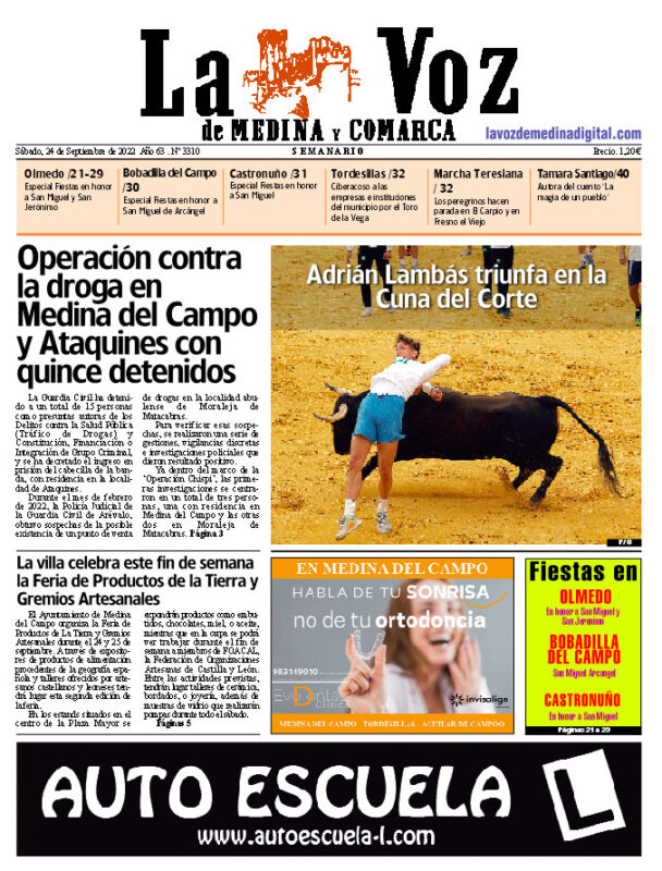 La portada de La Voz de Medina y Comarca (24-09-2022)