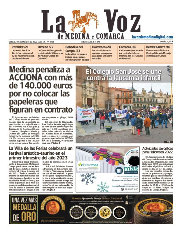 La portada de La Voz de Medina y Comarca (29-10-2022)