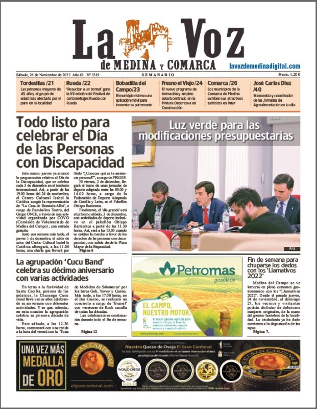 La portada de La Voz de Medina y Comarca (26-11-2022)