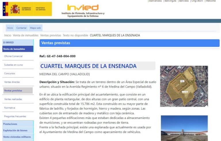 El INVIED incluye en sus ventas previstas el Cuartel Marques de la Ensenada de Medina del Campo