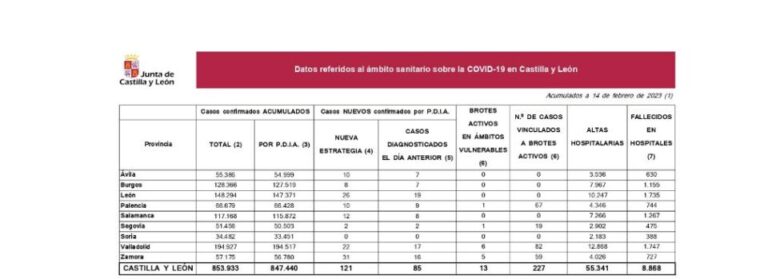 Castilla y León suma 854.212 casos de Covid-19 confirmados