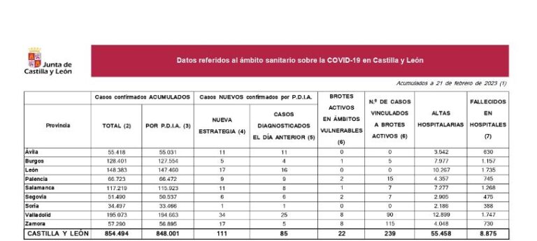 Castilla y León mantiene 22 brotes activos, ocho de ellos en Valladolid