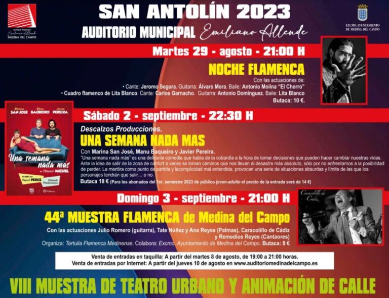 San Antolín 2023: Flamenco, Comedia y Teatro Urbano llegan al Auditorio Municipal «Emiliano Allende