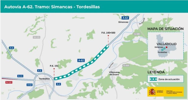 Aprobada la ampliación de la A-62 entre Simancas y Tordesillas, abarcando los kilómetros 140,500 al 151