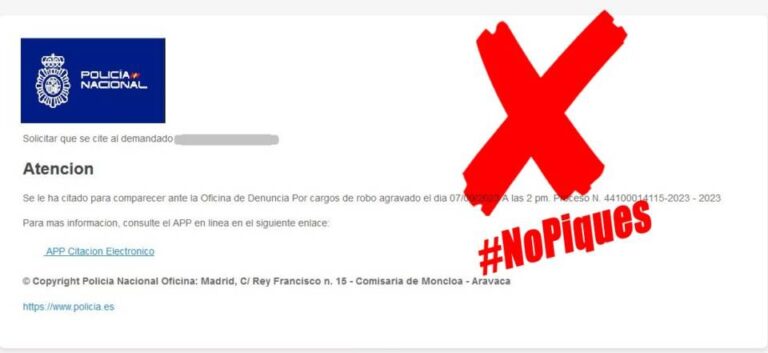 Alerta: Nueva oleada de envío de mails fraudulentos suplanta a la Policía Nacional