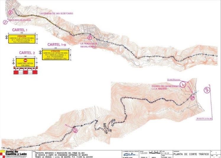 Cierre de la CL-601 por obras desde el Puente de la Cantina al Puerto de Navacerrada
