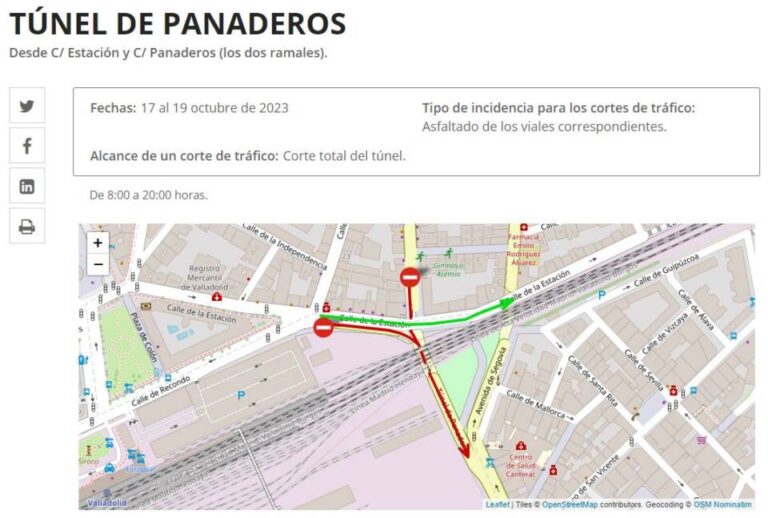 Valladolid: corte de tráfico en el Túnel de Panaderos los días 17, 18 y 19 de octubre