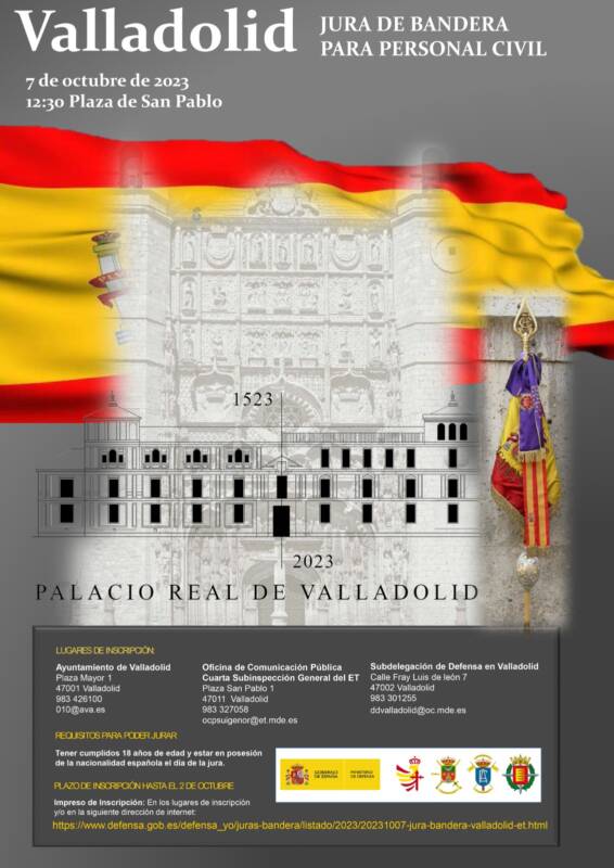 Valladolid acogerá el sábado una jura de bandera para civiles